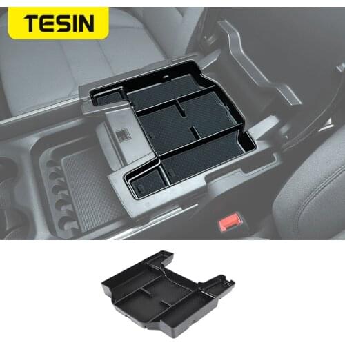 TESIN Car Front Door Storage Holder Box Organizer Tray Phone Holder Key Container for Dodge RAM 2018-2021 ABS Car Accessories