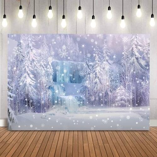 Winter Snow Mountain Backdrop for Photography White Pine Tree Forest Background for Photo Studio Snowflake Birthday Photocall