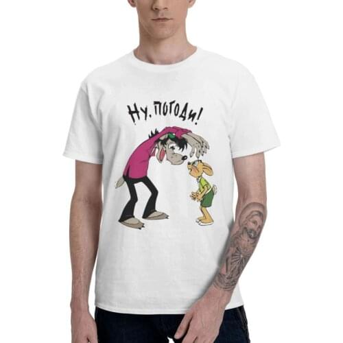Mens Nu Pogodi Wolf And Rabbit T-Shirt Graphic Russia Comic Cartoon Tshirt Short Sleeve Unique T Shirt Homme Cotton Tee Gift