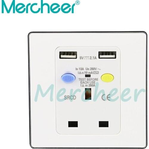 GFCI UK standard dual USB leakage protection wall socket switch panel household 86 type multifunctional British socket 13A