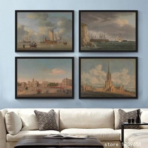 Cotton no frame classical figures sea boat scenery canvas printings oil painting printed on cotton wall art decoration picture