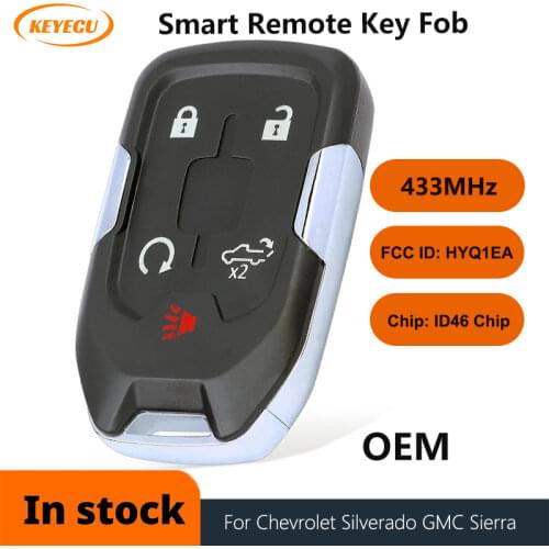 KEYECU 433MHz ID46 Chip 5 Buttons Smart Remote Car Key 5 Button Fob for Chevrolet Silverado GMC Sierra 2019 2020 FCC ID: HYQ1EA