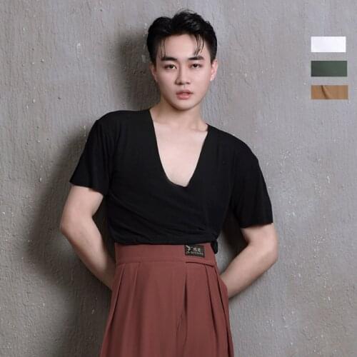 Adult Male Latin Dance Clothes Summer Round Neck Short-Sleeved Shirt Practice Clothe Latin Dance Performance Costumes DN9353
