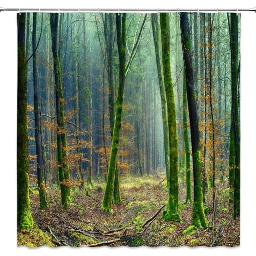 Forest Trees scenery Bath Curtains, Waterproof Shower Curtain Polyester Fabric Bathroom Autumn Leaves Shower Curtain With Hooks