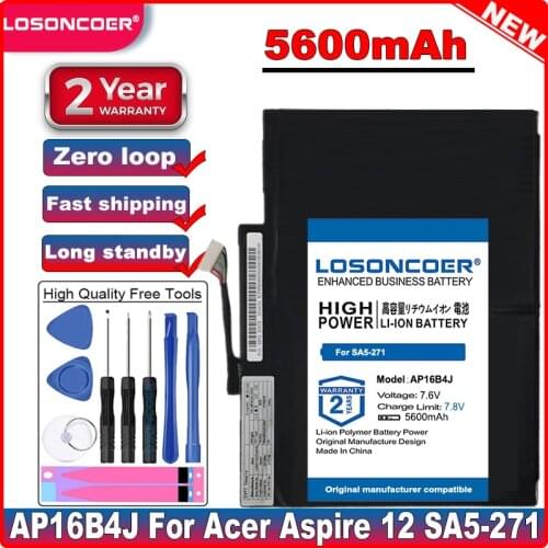 LOSONCOER 5600mAh AP16B4J Good Quality Laptop Battery For Acer Aspire Switch Alpha 12 SA5-271 Batteries+Free Tools