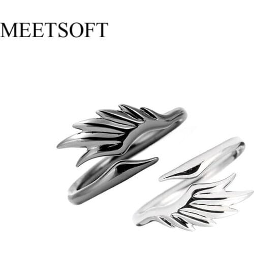 MEETSOFT Silver Plated Opening Ring For Women Simple Adjustable Retro Small Metal Swan Of Couple Single Black Jewelry Gift