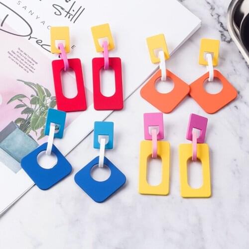 Cute Long Drop Earrings for Women Unusual Fashion Acrylic Geometric Dangle Hanging Earrings Korean Candy Color Pendant Ear Ring