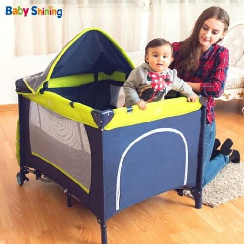 Infant Shining Baby Bed Foldable Multifunction Portable Anti-Mosquito Colorful With Roller Game Anti-Collision Bed Bunk Bed