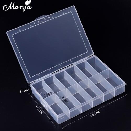 Monja 12 Grids Rectangle Transparent Nail Art Storage Box Nail Rhinestone Jewelry Manicure Decoration Accessories Container Case