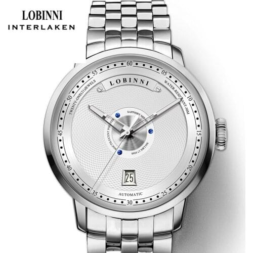 LOBINNI New Top Brand Mens Automatic Mechanical Watch Mens Automatic Watch Stainless Steel Waterproof 50m Clock