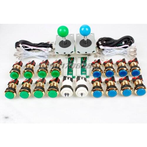 Arcade diy kits parts 2x LED USB Encoder to PC Joystick + 2x 5Pin Rocker + 16 Gold LED Illuminated Push buttons
