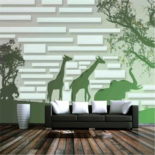 Custom Mural Creative Wallpaper Roll White Brick Wallpapers Home Decor Elephant Wall Paper Giraffe Living Room TV Wall Wallpaper
