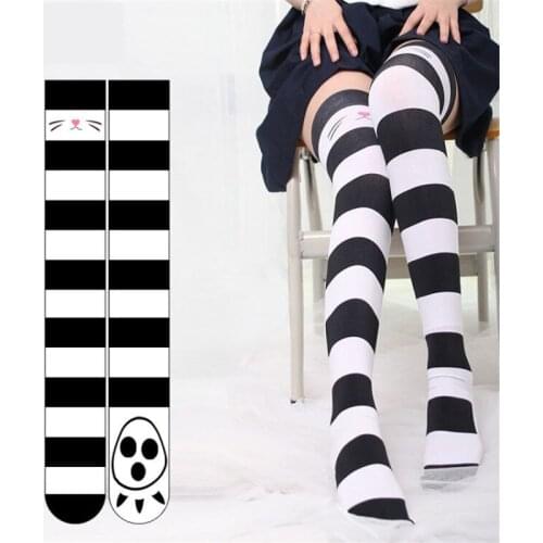New 3D Girls' Knee Long Socks Cute Cartoon Pink Black Striped Stockings Funny Cat Paw Print Sexy Role Playing Womens Stockings