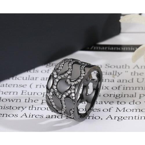 European Ring Simple Set Crystal Men And Womens Rings Fashion Index Finger Ring Black Color Zircon Wide Jewelry zk40