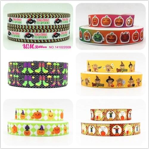 Q&N ribbon 7/8inch 22mm halloween printed grosgrain ribbon webbing 50yards/roll for sport hair tie hair bow headband