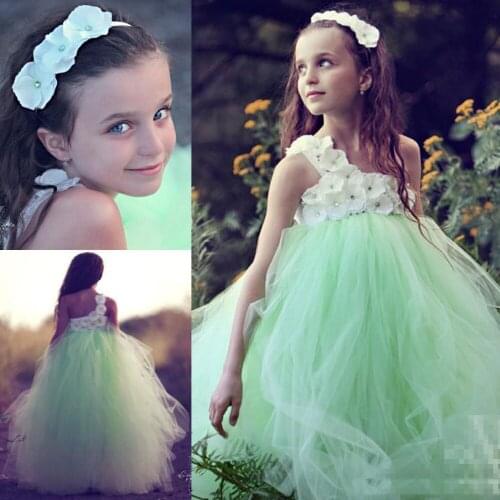 Chic Girl Pageant Dresses One Shoulder Flowers Tutu dress Floor Length Ruched Tulle Holy Communion Dress
