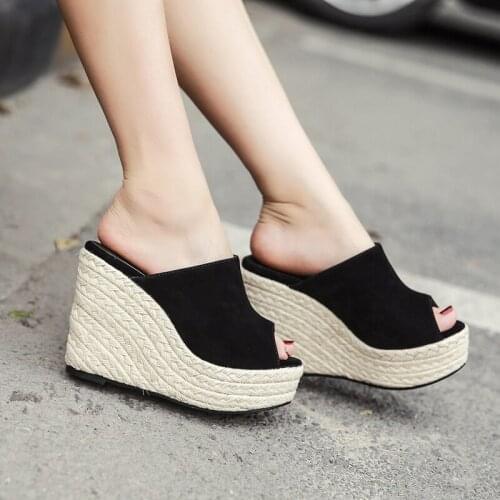 Women Summer slides demonias shoes Open peep Toe Sandals Woman Flip Flops Wedges Platform Ladies Beach Shoes stripper heels