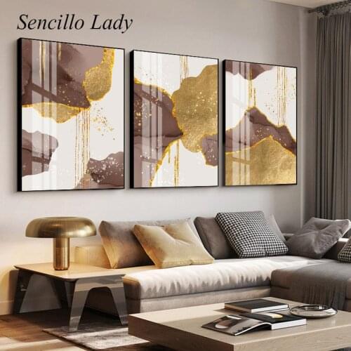 Modern Abstract Canvas Painting Golden Brown Wall Poster Art Print Nordic Minimalist Decorative Picture Living Room Decoration