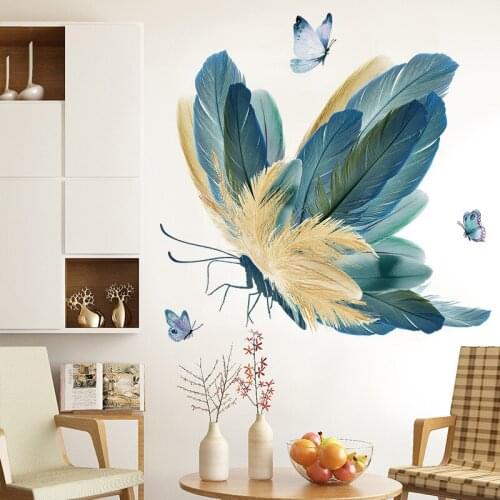 Creative Feather Butterflies Wall Sticker for Living Room Background Wall Decoration Bedroom Staircase Wall Layout Decals