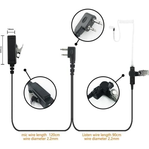 VBLL Surveillance Acoustic Tube Headset Earpiece PTT Mic for ICOM IC-V8 IC-80 IC-F12 IC-F16 IC-F15 IC-F3001 IC-F3021 Radio