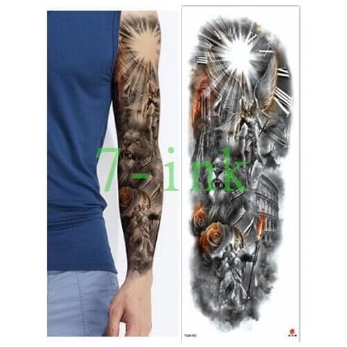 Waterproof Tattoos Sticker Full Arm lion wing warrior castle flower tattoo Water Transfer flash tatoo fake tattoo for men women