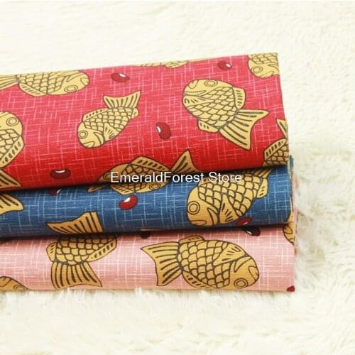 High quality thick cotton cloth, small fish printing fabric, handmade DIY gold bag clothing fabric cotton 90cmx110cm