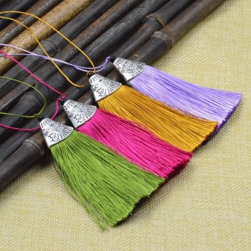 XUNZHE 5pieces Ear length 8cm Tassel Rayon Polyester Silk Tassel Earrings Charms Chinese Knot Cotton Towel For Jewelry Diy Makin