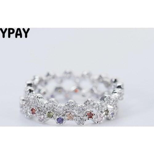 YPAY Real 925 Sterling Silver Rings for Women High Quality White/Colorful Zircon Finger Ring Size 5/6/7/8/9 Fine Jewelry YMR230
