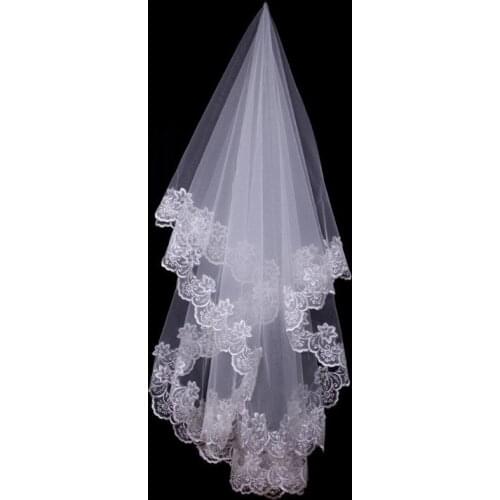 150cm Women Bridal Short Wedding Veil White One Layer Lace Flower Edge Appliques wedding accessories for women bride