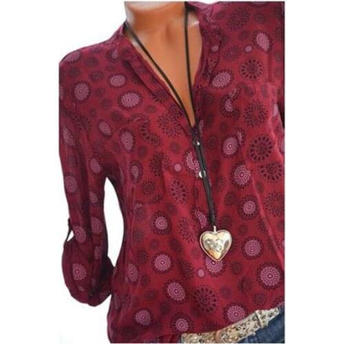 Women Summer Autumn Casual V-neck Loose Chiffon Blouse Women Top Camisa Feminina Long Sleeve Ladies Print Blouses ShirtHC107