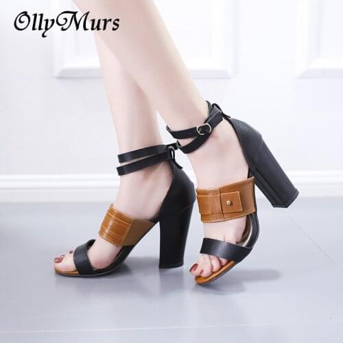 OllyMurs Sandal shoes lady new 2020 women summer shoes mixed colors high heel fashion fish mouth roman style women dress sandal