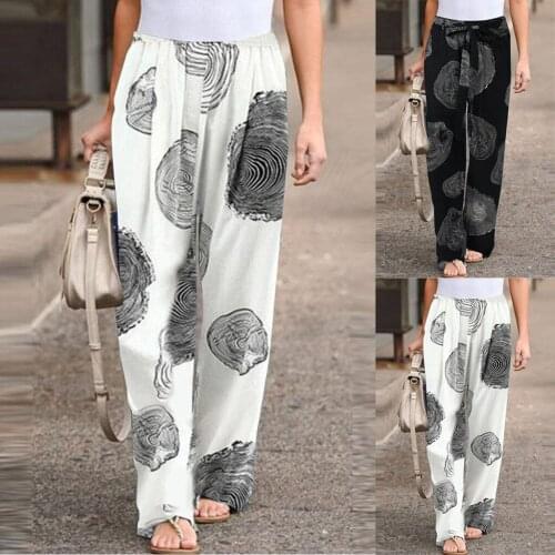 Plus Size Women Wide Leg Pants Casual Loose Elastic Waist Sport Long Pants Fashion Printed High Waist Pants женские штаны