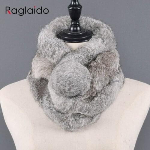 Natural Rabbit Fur Scarf for Women New Arrival Real 100% Rex Rabbit Fur Scarves Winter Fur Neckerchief Rabbit Fur Pompom