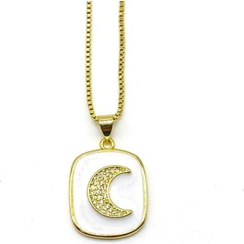5pcs/lot Bohemian Enamel Brass CZ Moon Pendant Necklace