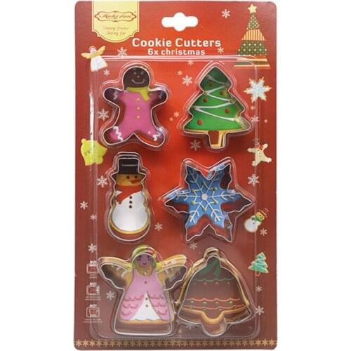 6pcs Christmas Cookie Cutters 3D Stainless Steel Snowflake Santa Claus Cake Biscuit Mould Cake Cookie DIY Baking Decorating Tool