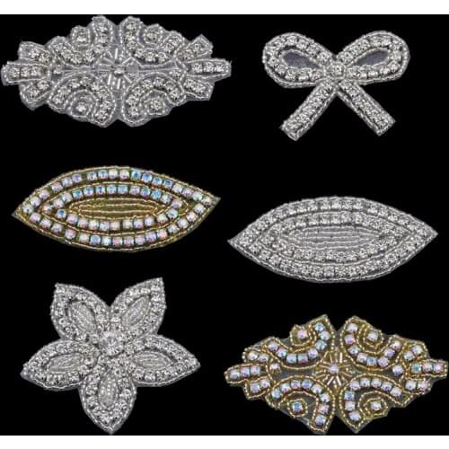 20PC Handmade Bling Beaded Rhinestone Applique Sew On Manual Flatback Crystal Flower Cloth Applique for Dresses Craft Supplies