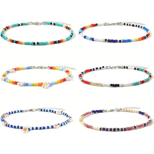 Colorful Bead Anklet Fashion Flower Decorative Bohemian Style Summer Beach Anklet Charm Anklet Foot Chain Women Jewellery