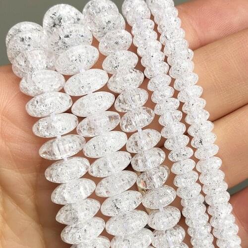 6 8 10mm White Snow Cracked Crystal Beads Round Rondelle Loose Spacer Beads For Jewelry DIY Bracelet Accessories 15''Inches