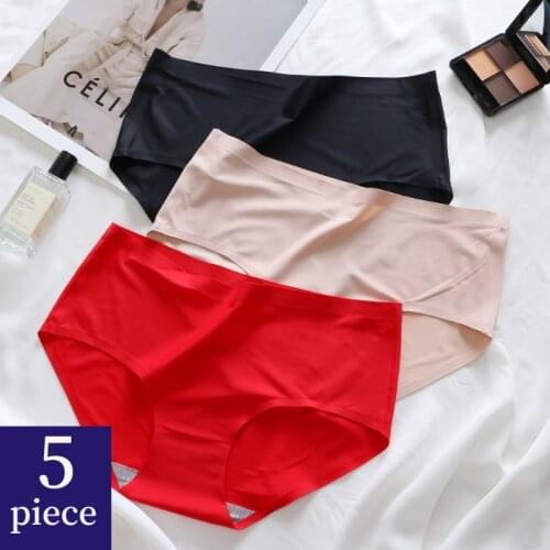BZEL 5PCS Seamless Womens Panties Large Size Silk Satin Underwear Girl Breathable Birefs Sexy Lingerie Comfort Underpants M-4XL