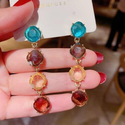 Four Round Full Crystal Drop Earrings for Women Long Tassel Colorful Crystal Earrings Women Weddings Engagement Jewelry
