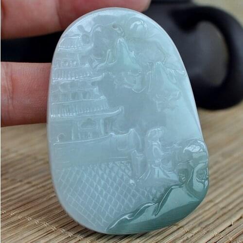 Exquisite Emerald Landscape Painting Pendant e48