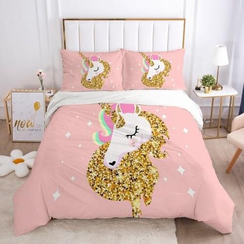 Kids Bedding Set for baby cartoon Bed linen set for home duvet cover bed sheet family sets Euro 200*220 Pink unicorn