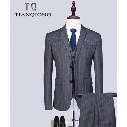 Men Grey striped Suit Slim Fit Vertical Stripes Suits Blazer Vest Pants for Tuexdos Dress Suits Groom Wedding Jacket Coats M-6XL