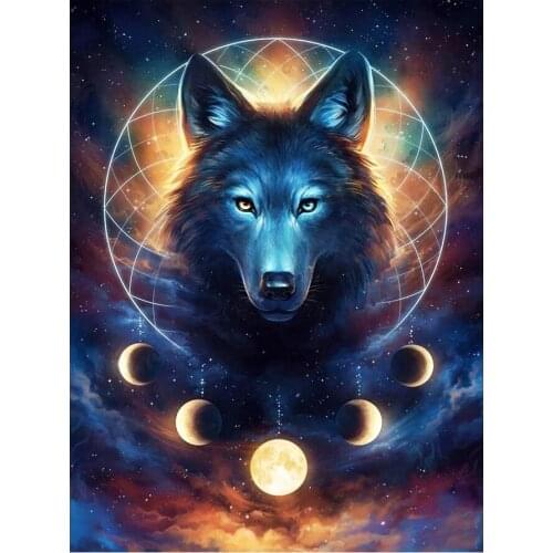 5D Diy Mosaic Embroidery Abstract Wolf Moon Art Picture Diamond Painting Full Square Circle Acrylic Rhinestone Cross Stitch Kit