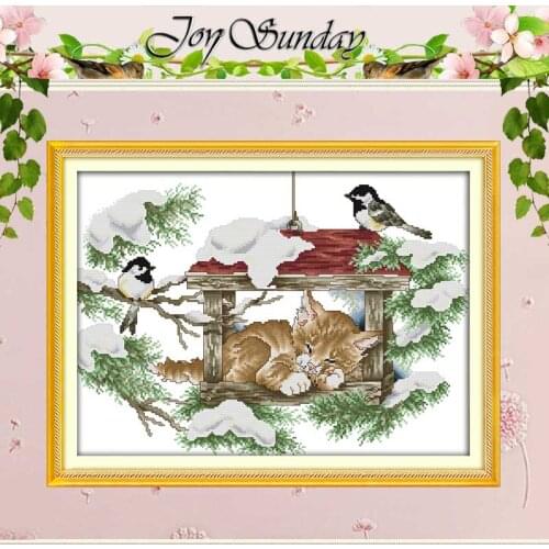 Deep sleep cat and birds Counted Cross Stitch 11CT 14CT Cross Stitch Set Wholesale Animal Cross-stitch Kit Embroidery Needlework