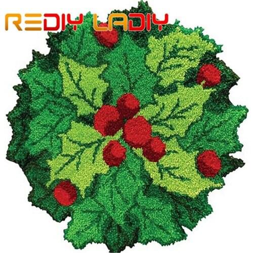 Latch Hook Rug Kits Crocheting Carpet Rug Cherry Tree Acrylic Yarn Pre-Printed Canvas Cushion Mat Crochet Tapestry Arts & Crafts