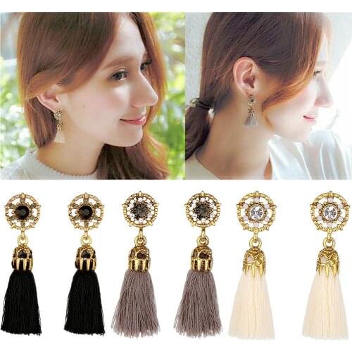 New Hot Tassel Hoop Earrings Vintage Women Earrings 4 Colors Statement Jewelry Female Accessories Wholesale