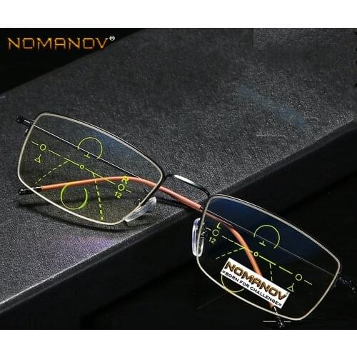 Titanium Alloy Frame Blu Light Blocking Lens Men Women Progressive Multifocus Reading Glasses Add 75 100 125 150 175 200 To 400