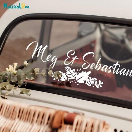 Autumn Leaves Wedding Car Window Decal Custom Name Wedding Reception Party Sign Welcome Removable Vinyl Stickers BA343