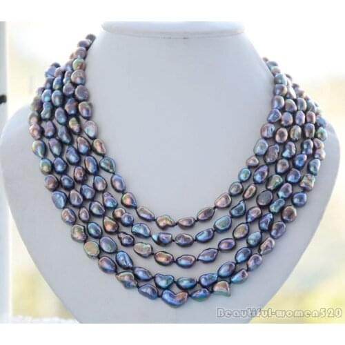 8-9mm NATURE peacock black baroque freshwater pearl necklace 100inch